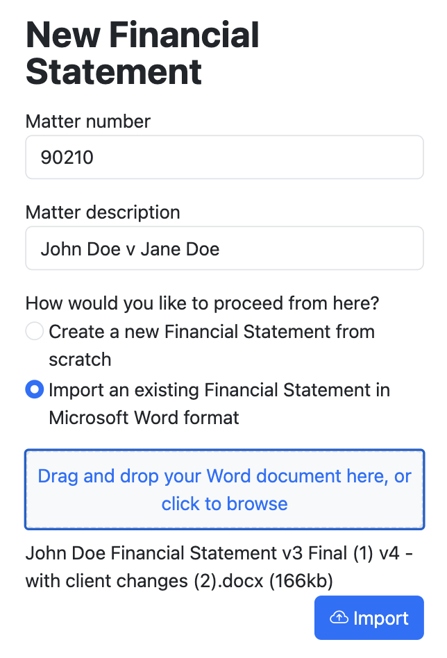 A screenshot of the Microsoft Word import process